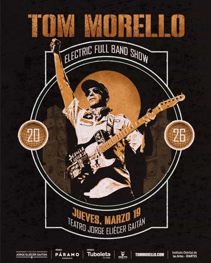 Tom Morello en Bogotá 2026: riffs, distorsión y protesta llegan al Teatro Jorge Eliécer Gaitán